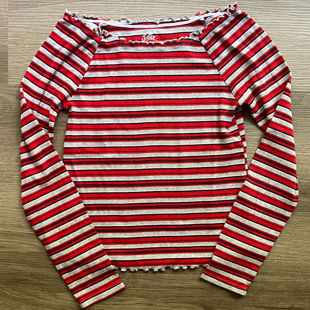 18/20 EUC Justice Lettuce Hem Long Sleeve Ribbed Striped Shirt